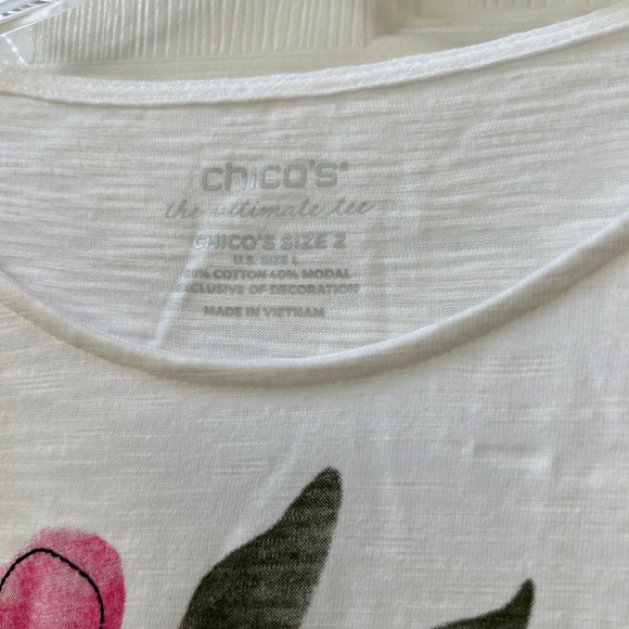 Chico’s Embroidered Floral ¾ Sleeve Tee, Size 2/Large NWOT - Picture 5 of 10